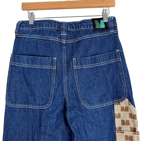 Monet Skateboards Jeans Mens 28x27 Dark Wash Patchwork Y2K Grunge Skater Retro - Picture 5 of 7